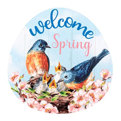 9" Waterproof Sign: Welcome Spring Bird Nest