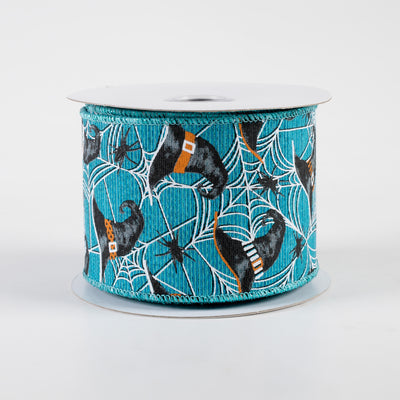 2.5" Witch Hats & Spiders Ribbon: Turquoise (10 Yards)