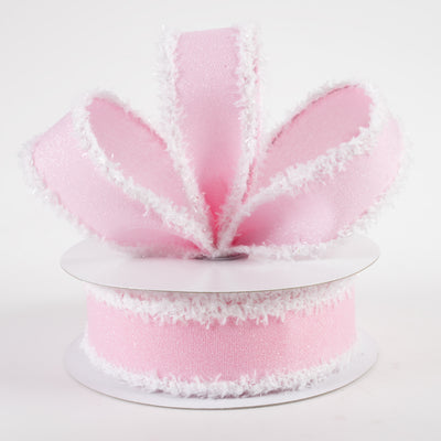 1.5" Crystal Shine Fuzzy Edge Ribbon: Pink & White (10 Yards)