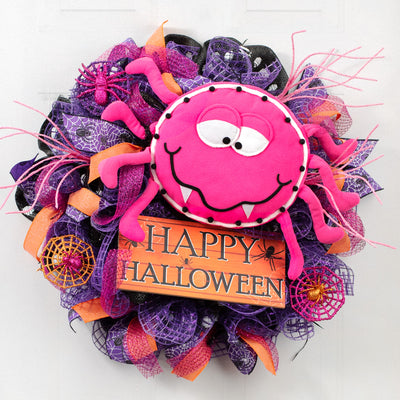 12" Plush Spider Wreath Accent: Hot Pink