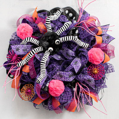 15" Faux Fur Spider Wreath Accent: Black & White