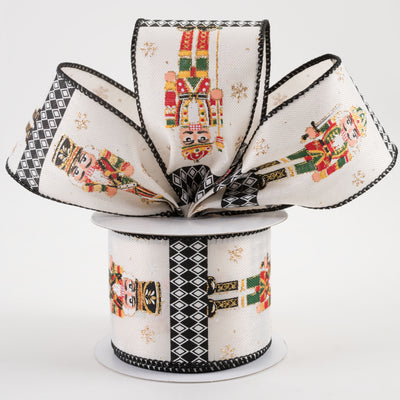 2.5" Nutcracker Harlequin Ribbon: Ivory (10 Yards)