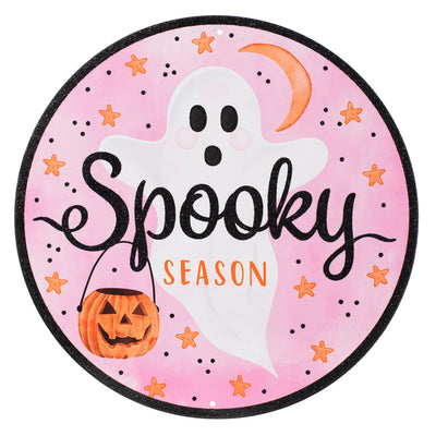 12" Metal Sign: Pink & Orange Spooky Ghost