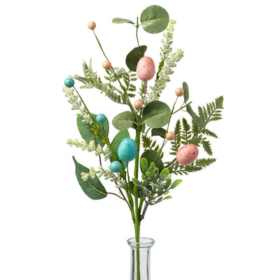 19" Eggs with Heather & Greenery Bush: Blue & Pink