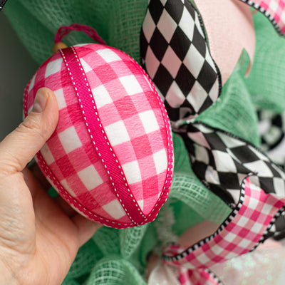 6" Gingham Egg Ornament: Fuchsia Pink