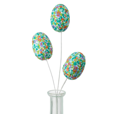 12" Flower Pattern Easter Egg Pick: Turquoise, Orange, Lavender