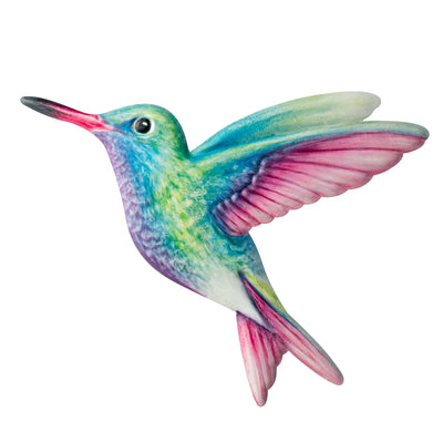 12" Metal Embossed Sign: Green & Pink Hummingbird