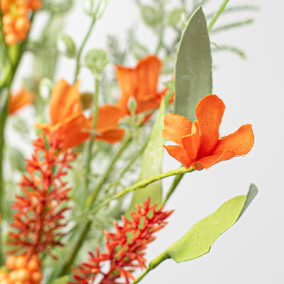 24" Fabric Flower, Leaf, Berry Spray: Orange