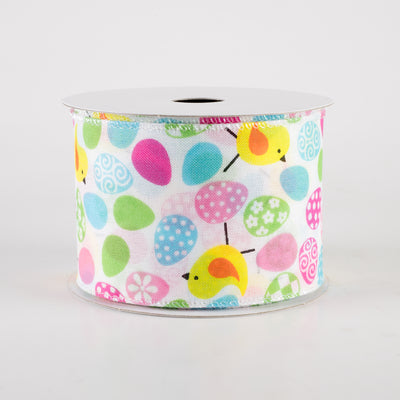 2.5" Linen Patterned Eggs & Chicks Ribbon (10 Yards)