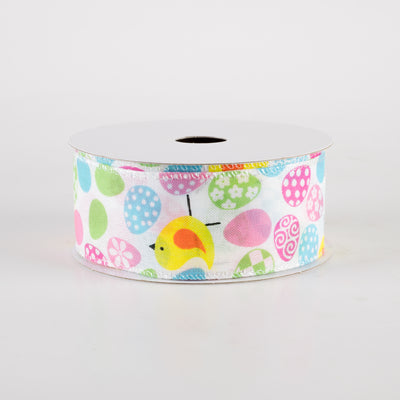 1.5" Linen Patterned Eggs & Chicks Ribbon (10 Yards)