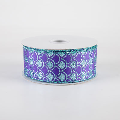 1.5" Satin Fish Scales Mermaid Ribbon: Purple & Aqua (10 Yards)
