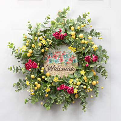 8" Metal Sign: Welcome Flower Basket
