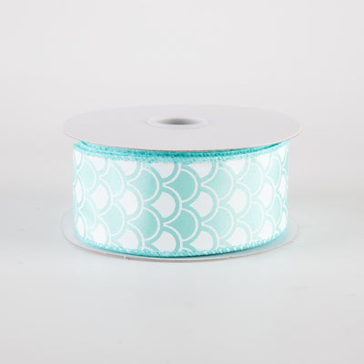1.5" Satin Fish Scales Mermaid Ribbon: Aqua & White (10 Yards)