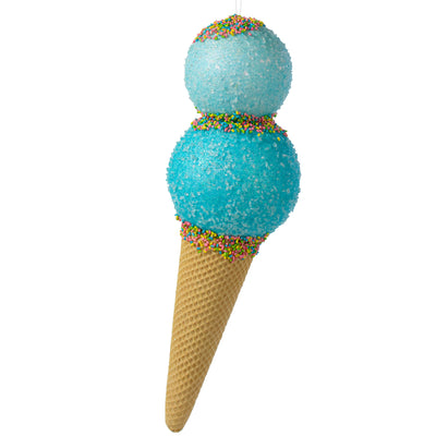 16" Sprinkle Ice Cream Cone Ornament: Blue