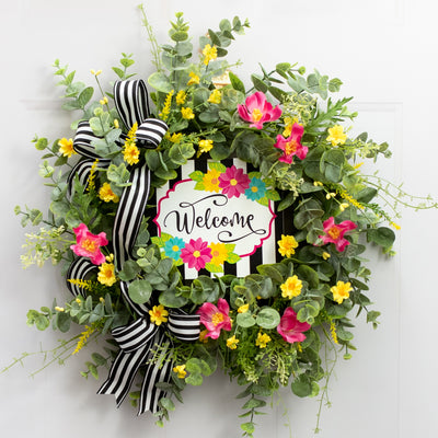 8" Waterproof Accent Sign: Painted Flower Scalloped Stripes