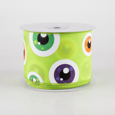 2.5" Halloween Google Eyeballs Ribbon: Lime Green (10 Yards)