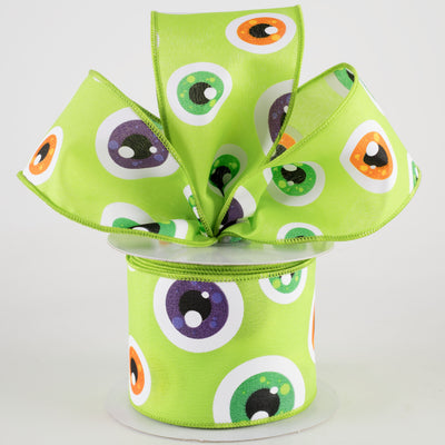 2.5" Halloween Google Eyeballs Ribbon: Lime Green (10 Yards)