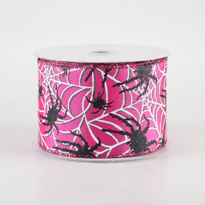 2.5" Spider & White Spiderwebs Ribbon: Fuchsia Pink (10 Yards)