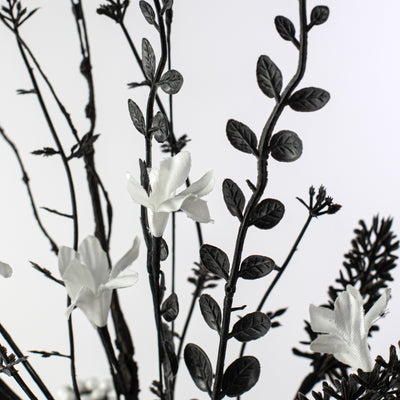 24" Fabric Flower, Leaf, Berry Spray: Black & White