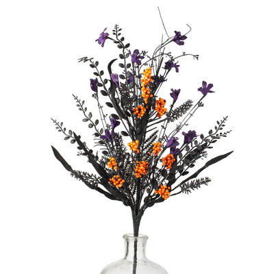 24" Fabric Flower, Leaf, Berry Spray: Purple, Orange & Black