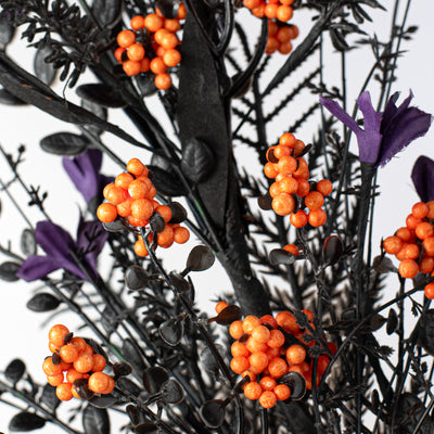 24" Fabric Flower, Leaf, Berry Spray: Purple, Orange & Black