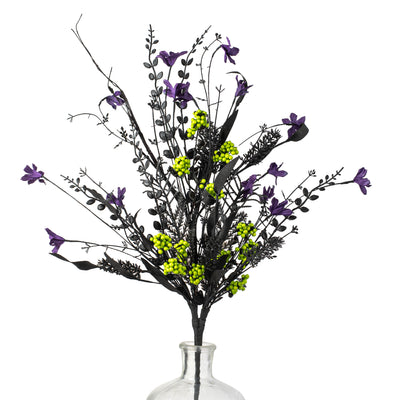 24" Fabric Flower, Leaf, Berry Spray: Purple, Lime Green & Black