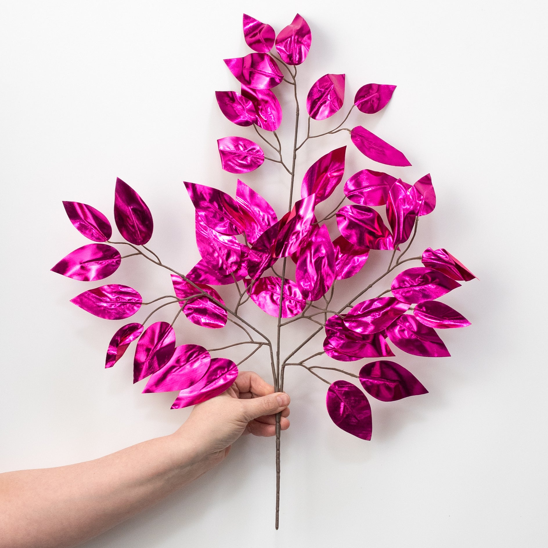 23" Metallic Ficus Leaf Spray: Hot Pink (12)