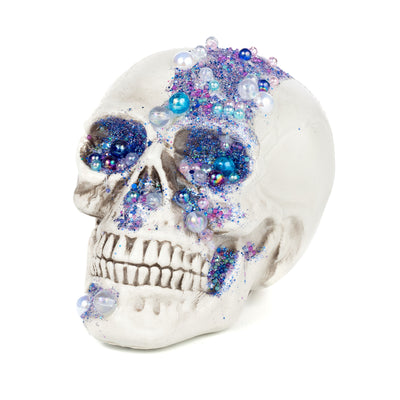 8" Foam Skull with Beads & Glitter: Antique White