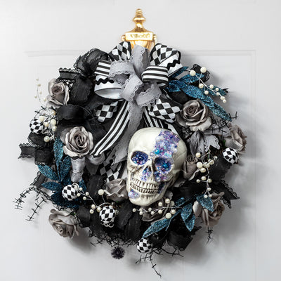 8" Foam Skull with Beads & Glitter: Antique White