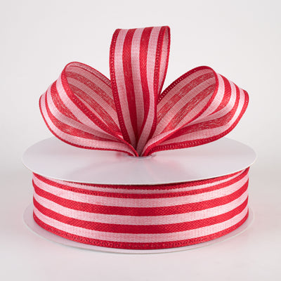 1.5" Metallic Woven Cabana Stripe Ribbon: Red & Pink (50 Yards)