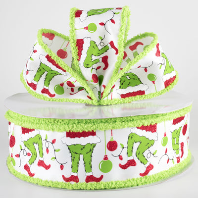 2.5" Furry Edge Green Monster Elf Legs Ribbon: White (50 Yards)