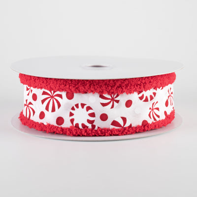 1.5" Drift Edge Christmas Candy Ribbon: Red & White (10 Yards)