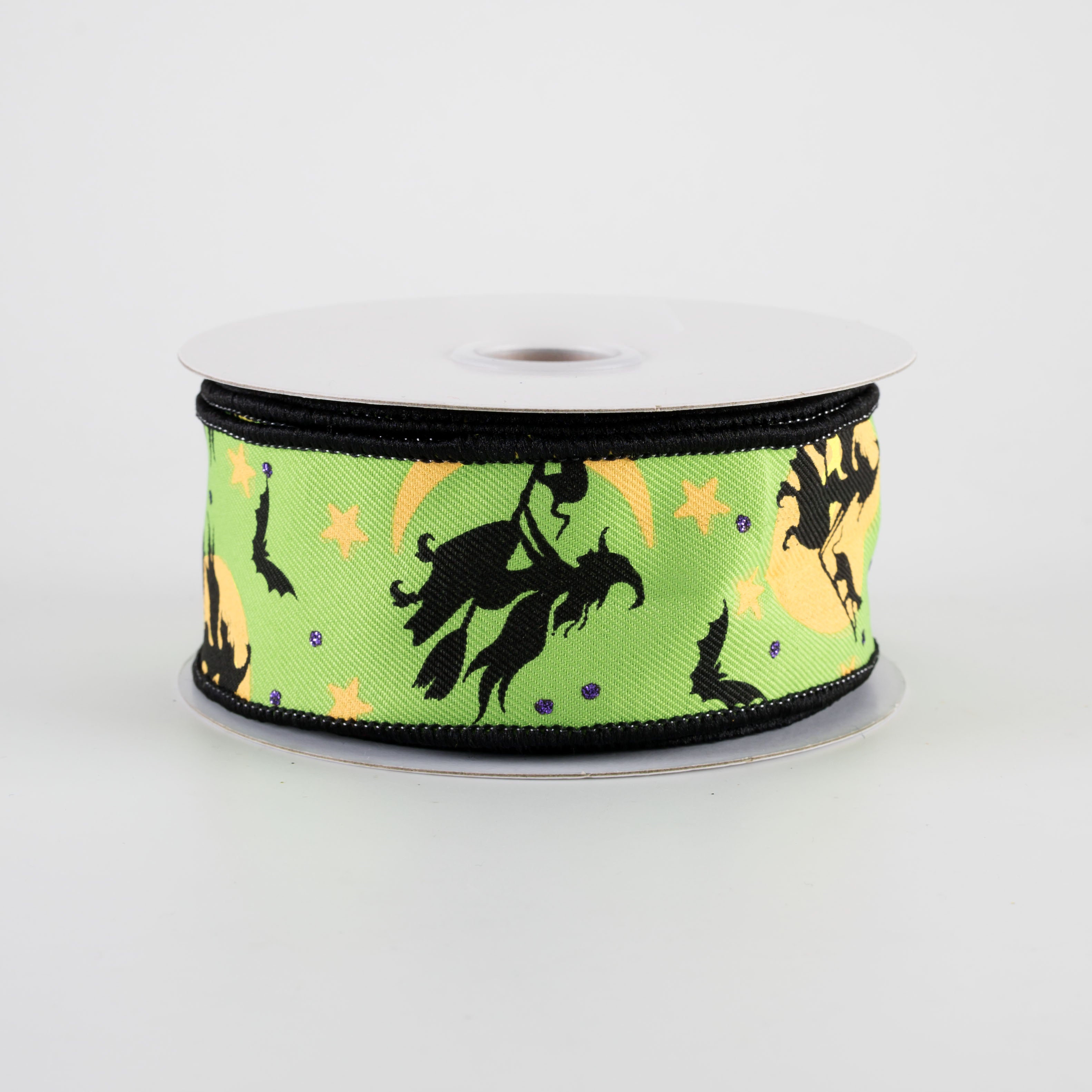 1.5" Witch Flying by Moon Ribbon: Lime Green (10 Yards)