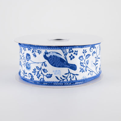 1.5" Chinoiserie Floral Ribbon: Blue & White (10 Yards)