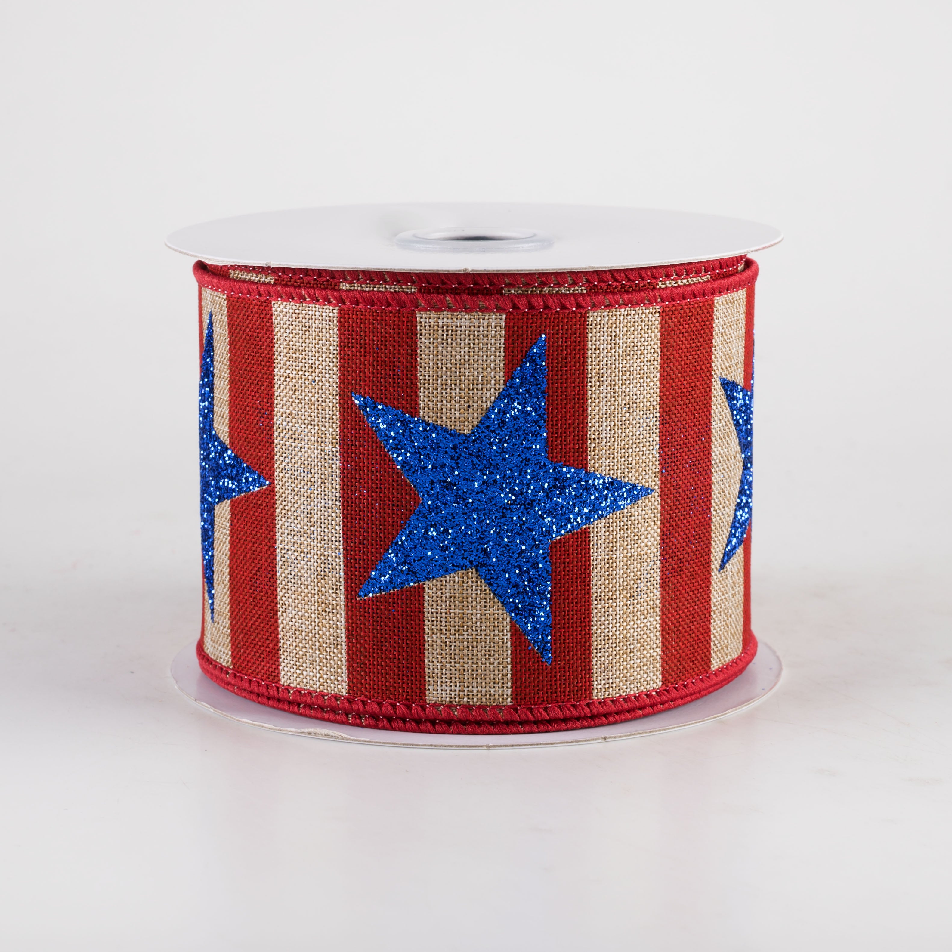 2.5" Bold Stars & Stripes Ribbon: Red, Beige & Royal Blue (10 Yards)
