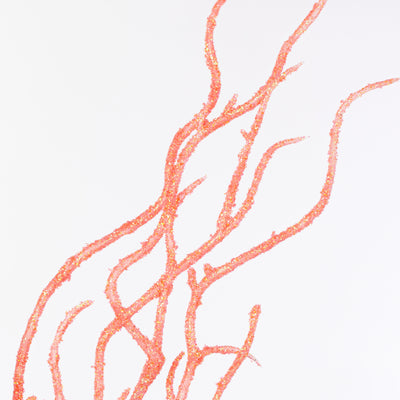 29" Glittered Wild Twig Spray: Coral Pink Iridescent