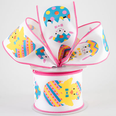 2.5" Hatching Easter Animals Ribbon: White (10 Yards)