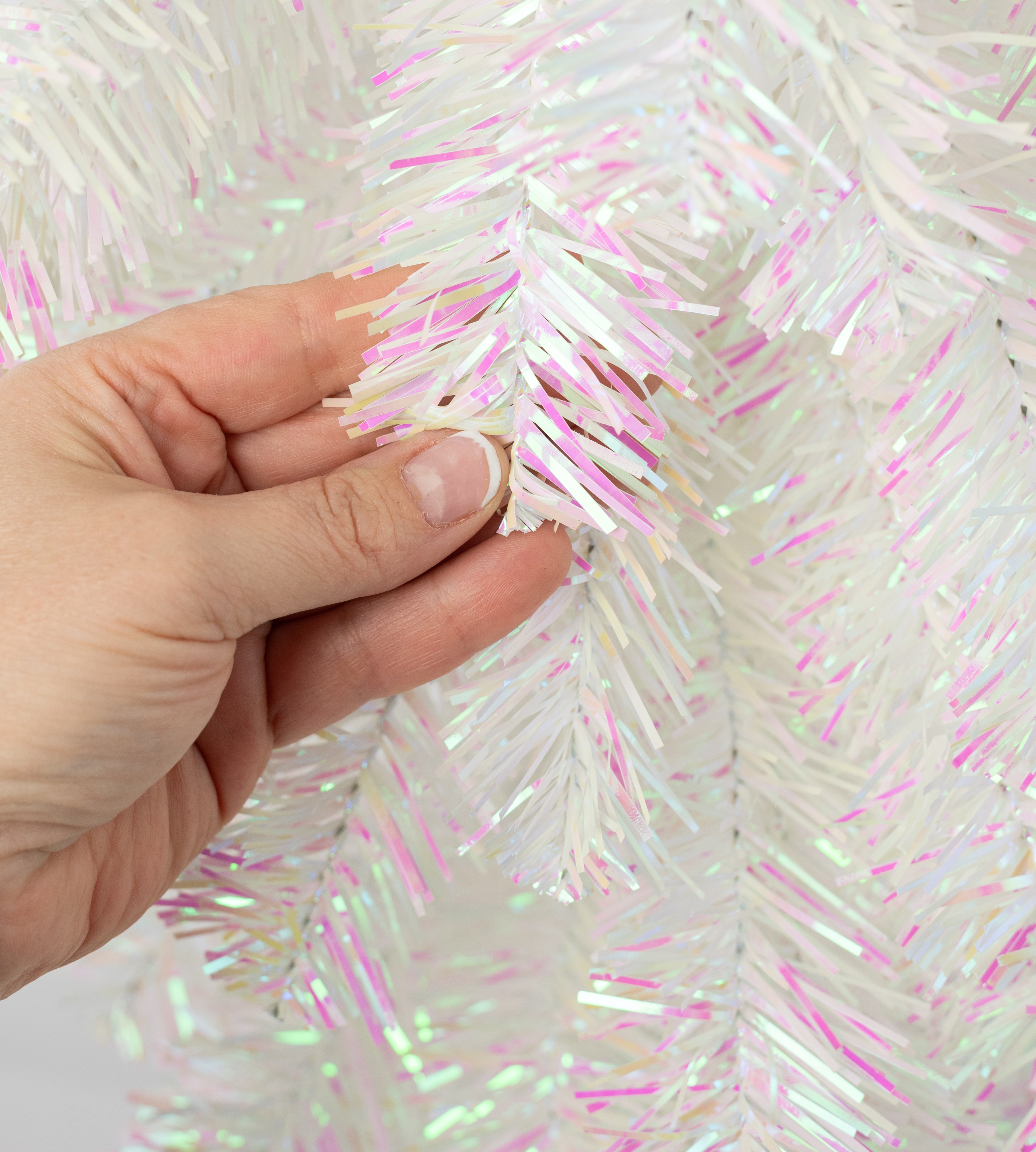32" Pine Tinsel Teardrop Swag: Iridescent White