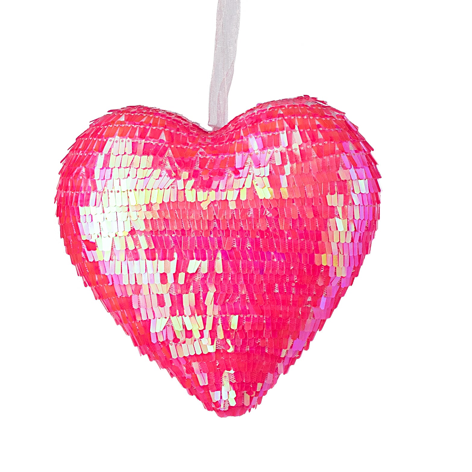 6" Sequin Heart Ornament: Iridescent Hot Pink