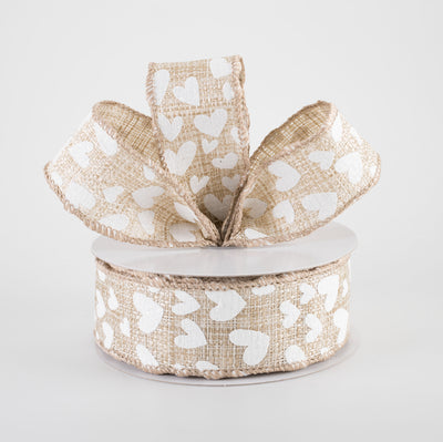 1.5" Tweed Benson Hearts Ribbon: Tan & White (10 Yards)