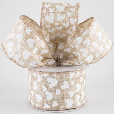 2.5" Tweed Benson Hearts Ribbon: Tan & White (10 Yards)