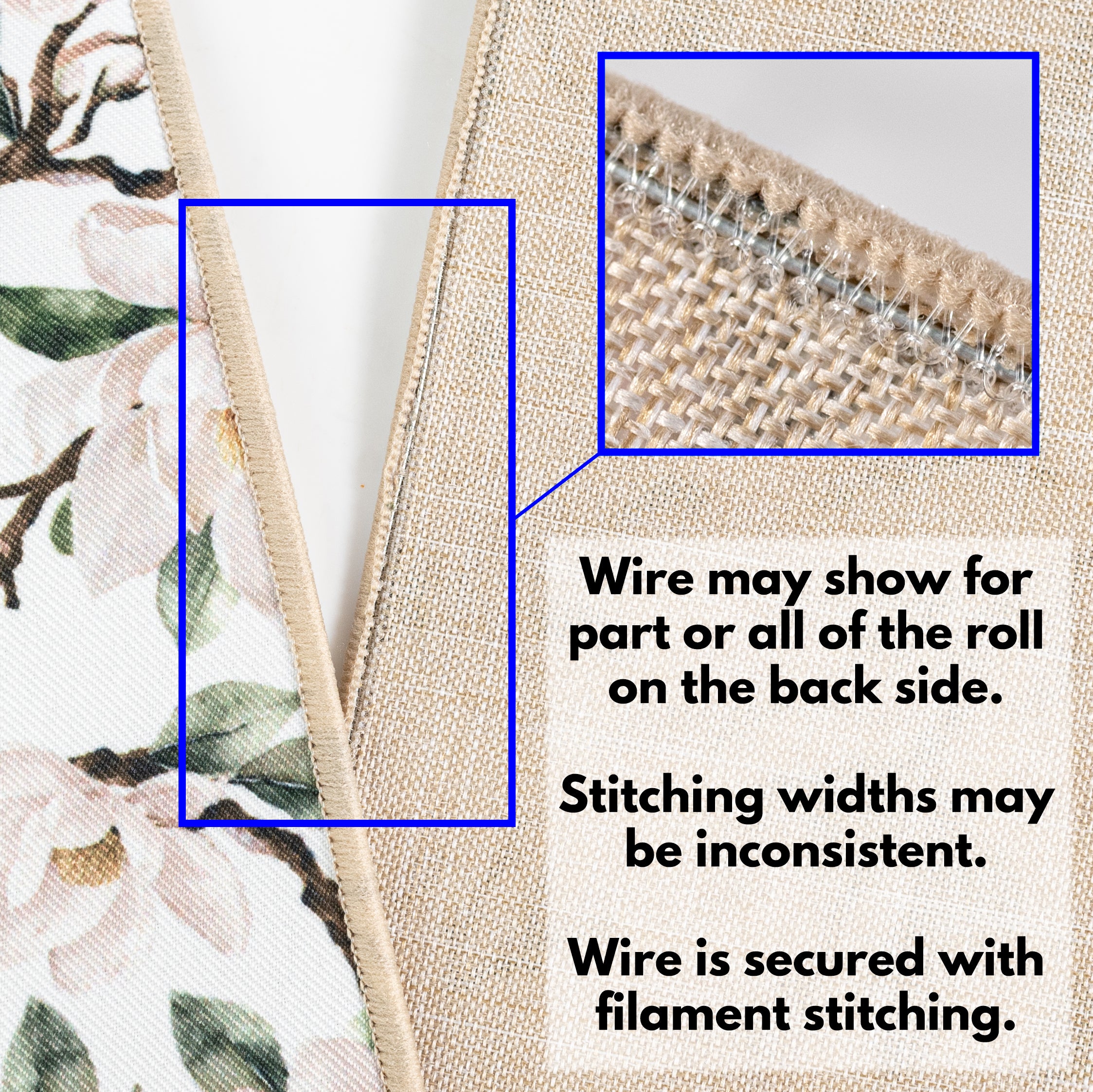 4" Double Sided Fused Magnolia Blossoms Ribbon: Ivory (10 Yards)
