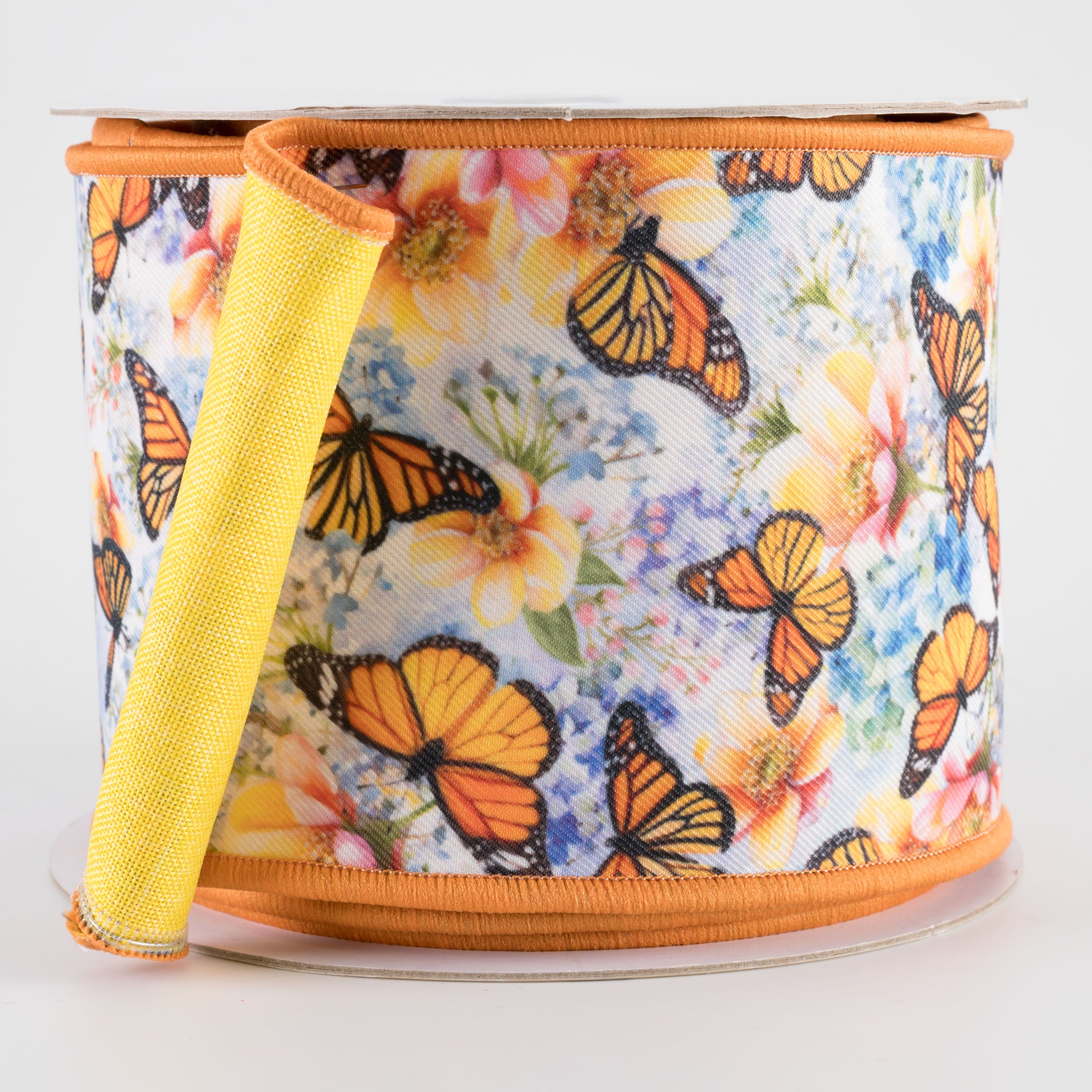 4" Double Sided Fused Monarch Butterflies Ribbon (10 Yards)