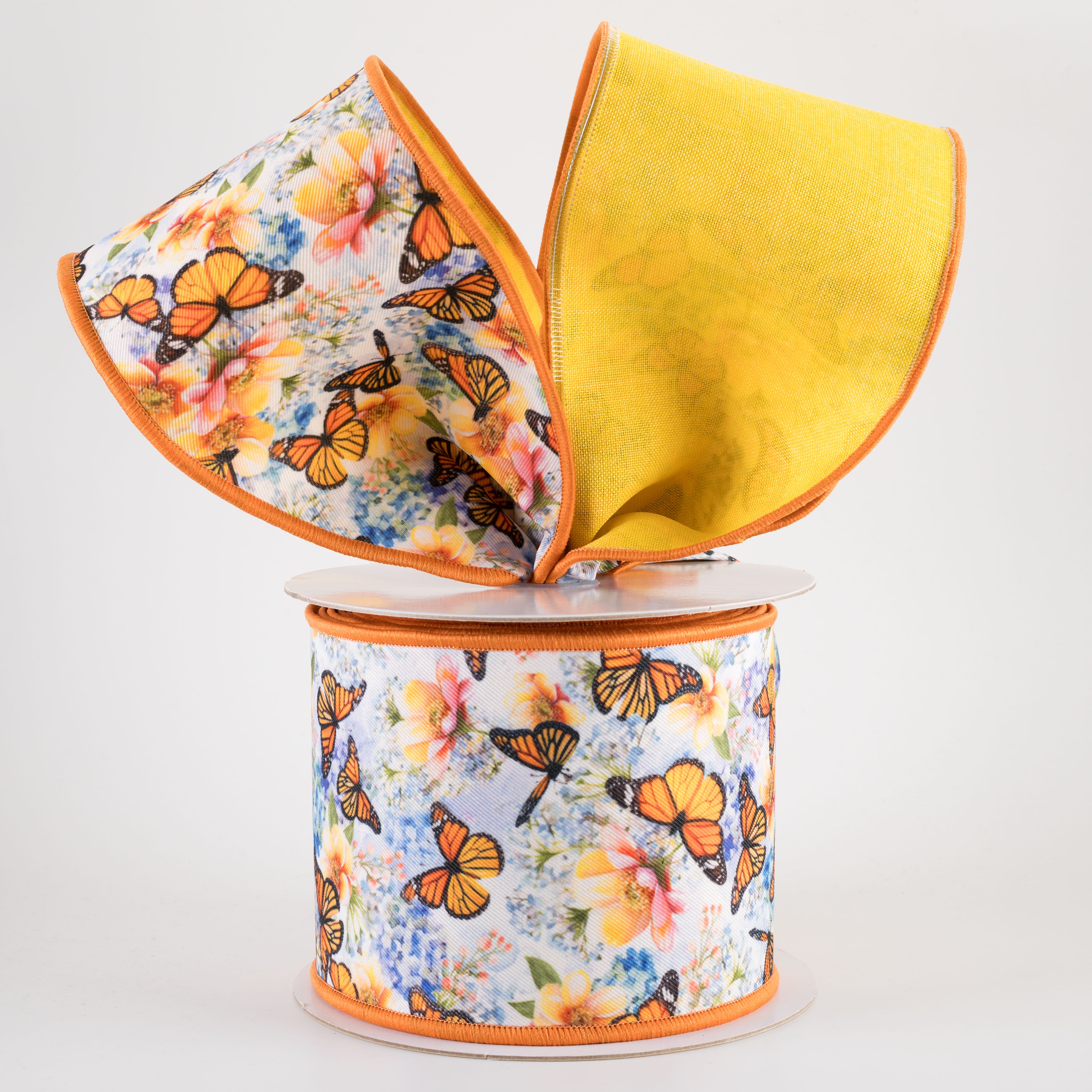 4" Double Sided Fused Monarch Butterflies Ribbon (10 Yards)