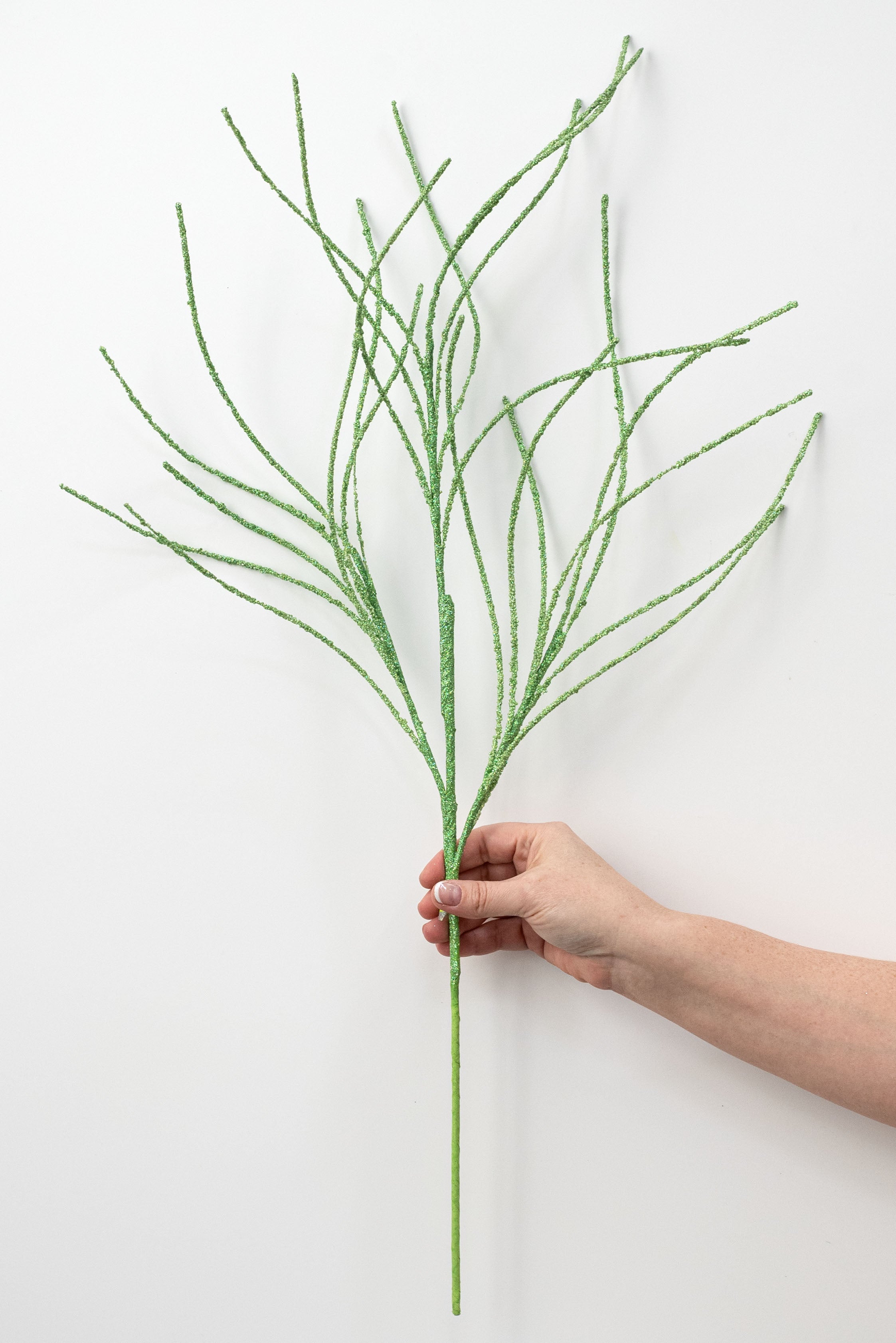 30" Glitter Twig Spray: Green