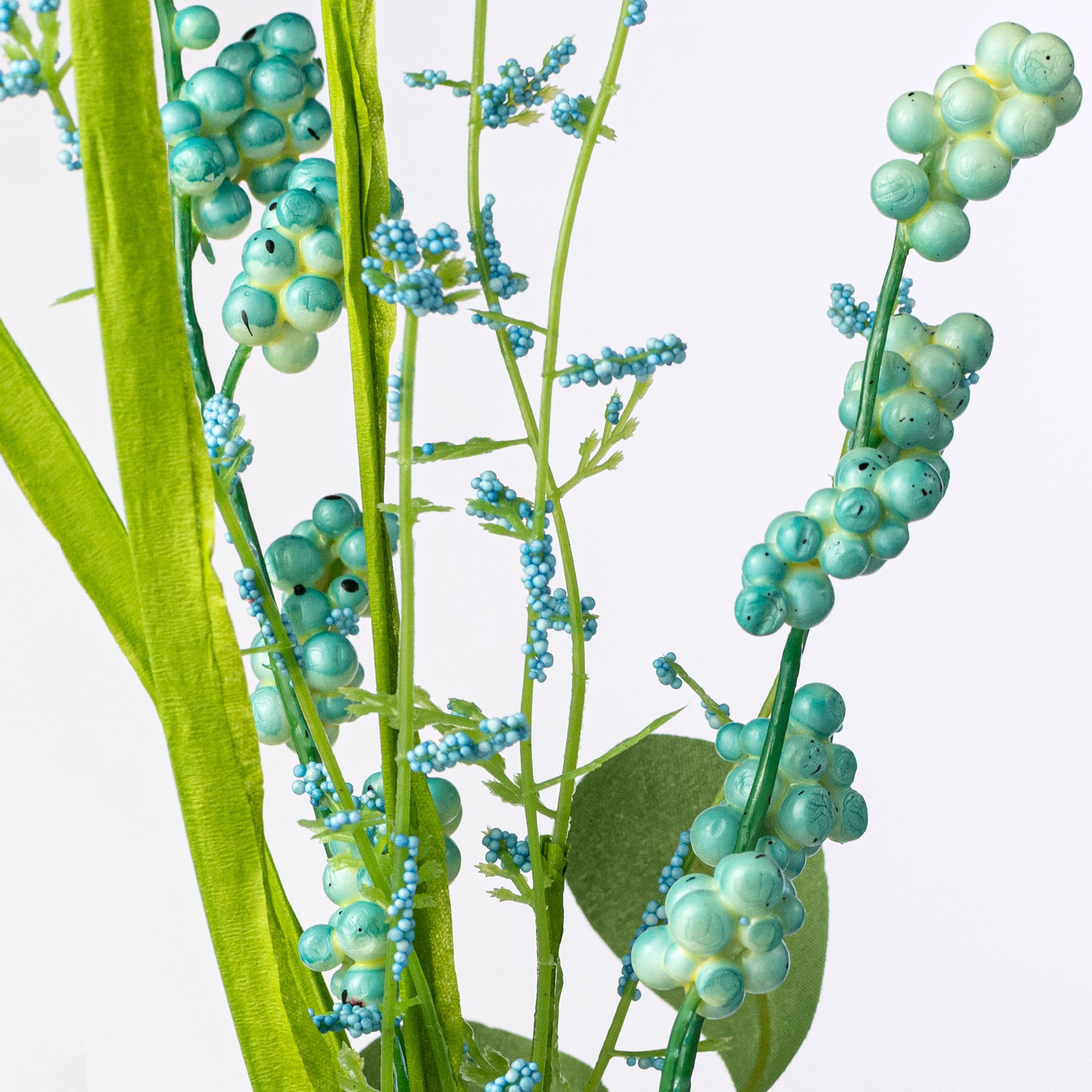 26" Mini Berry Clusters & Leaves Spray: Turquoise Blue
