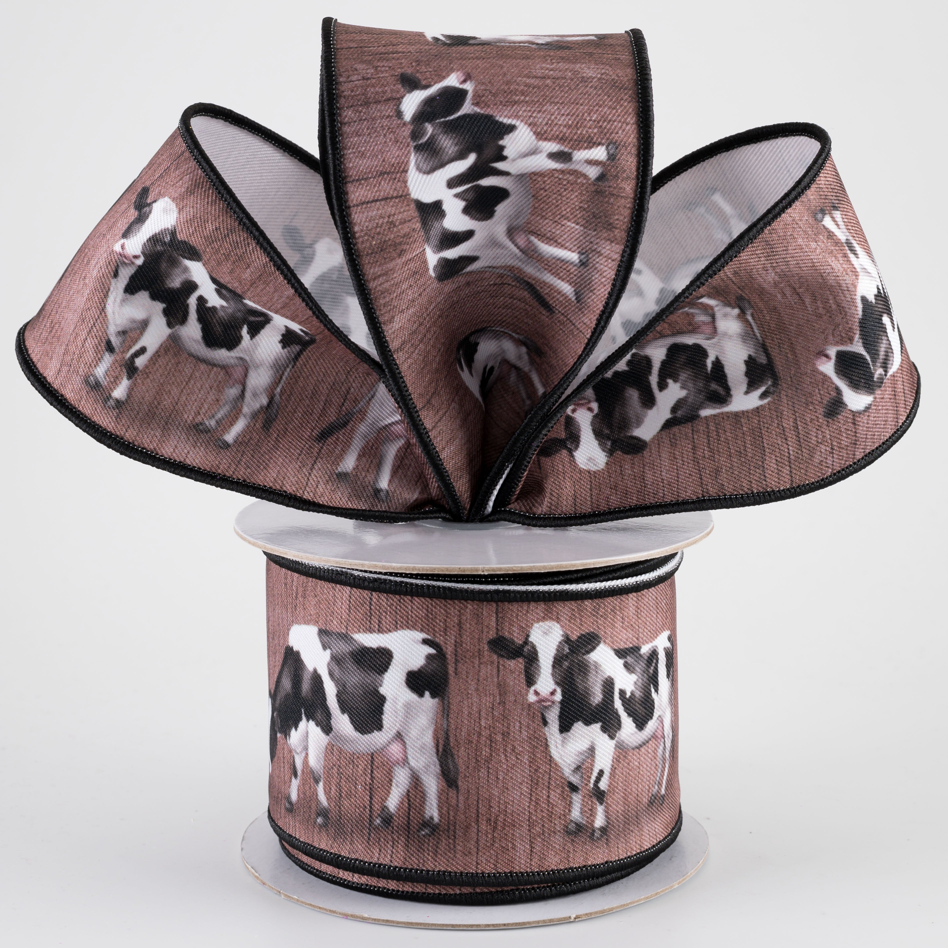 2.5" Brilliance Digital Print Cows Ribbon: Brown (10 Yards)