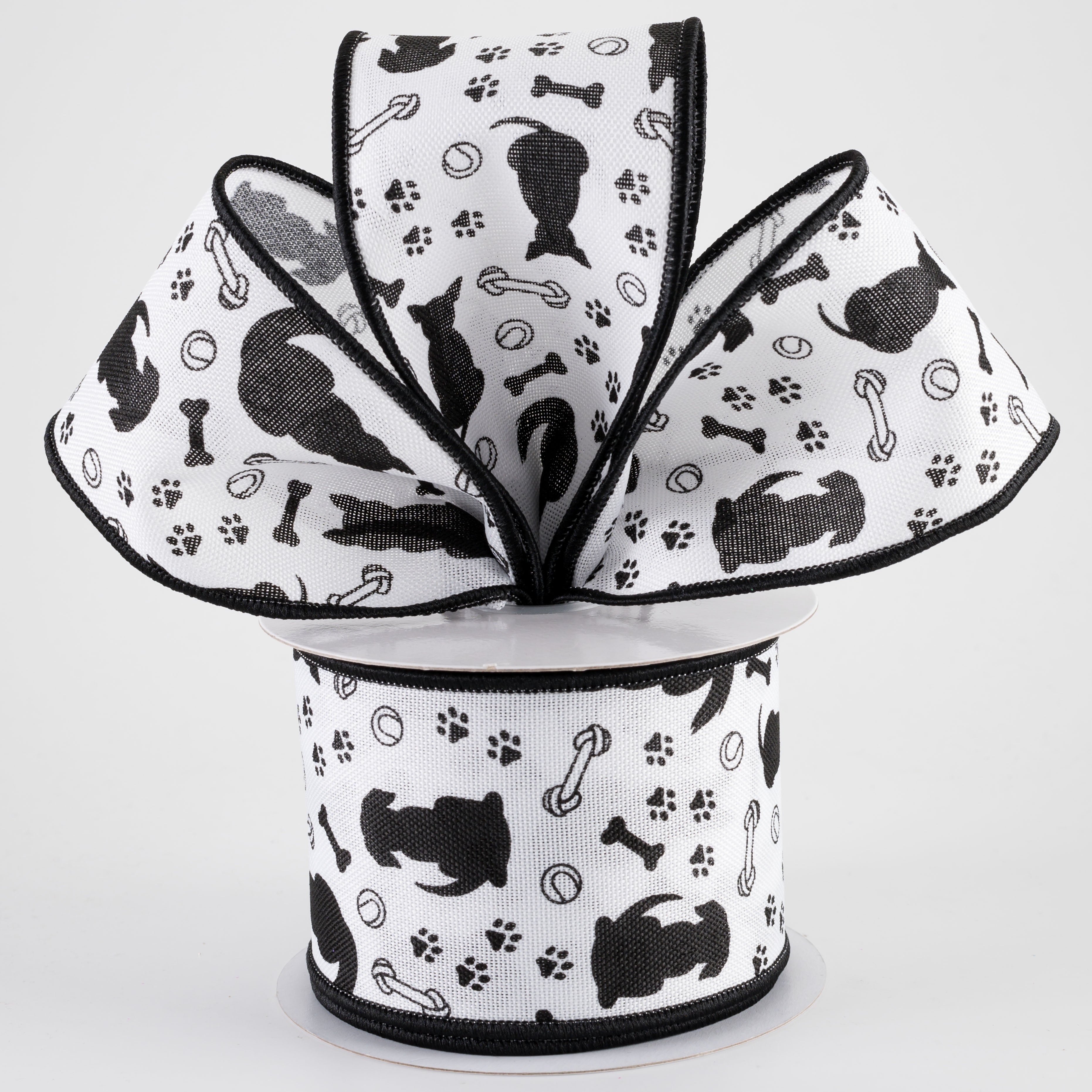 2.5" Dog Silhouettes Ribbon: White (10 Yards)