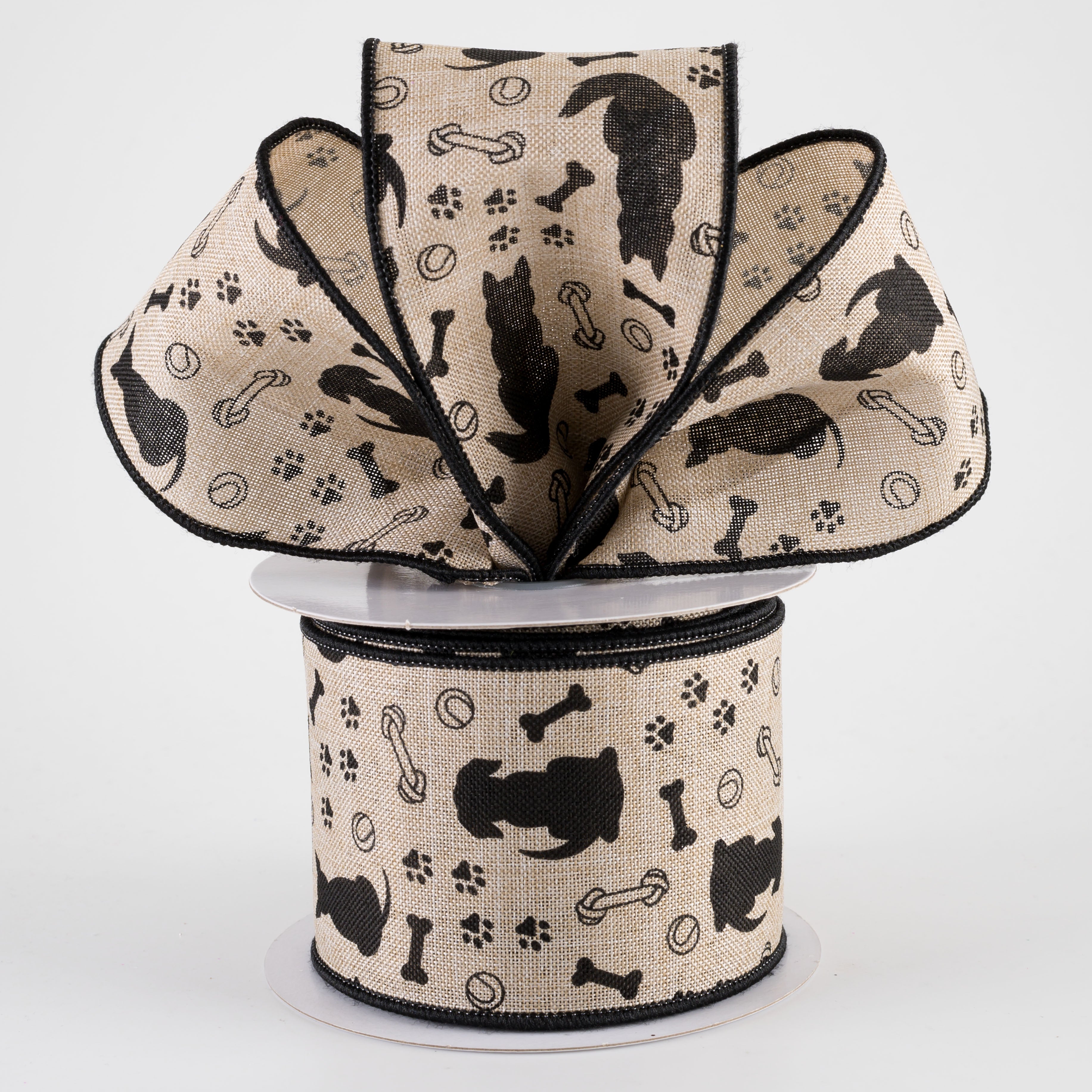 2.5" Dog Silhouettes Ribbon: Natural (10 Yards)