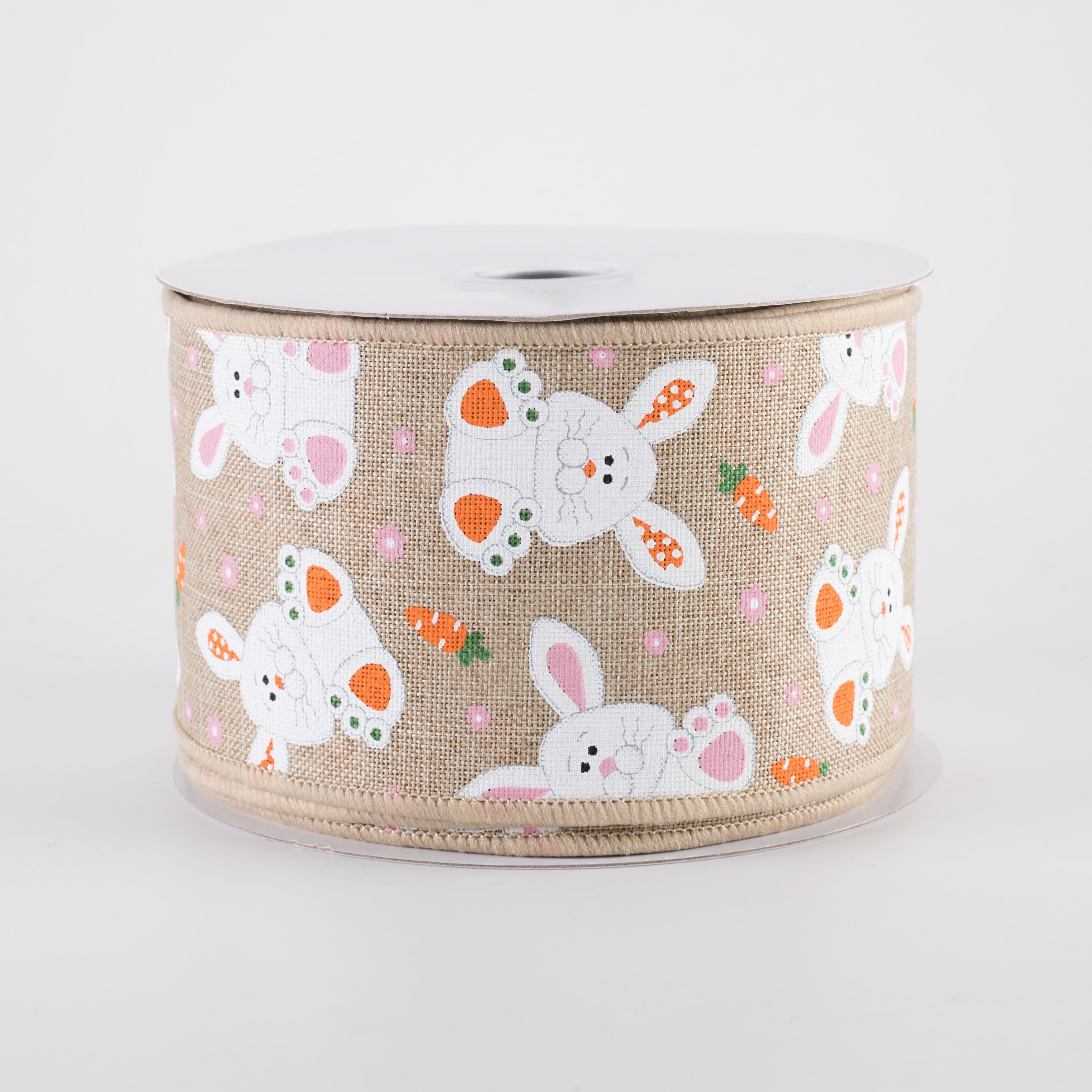 2.5" Playful Bunnies Ribbon: Natural (10 Yards)